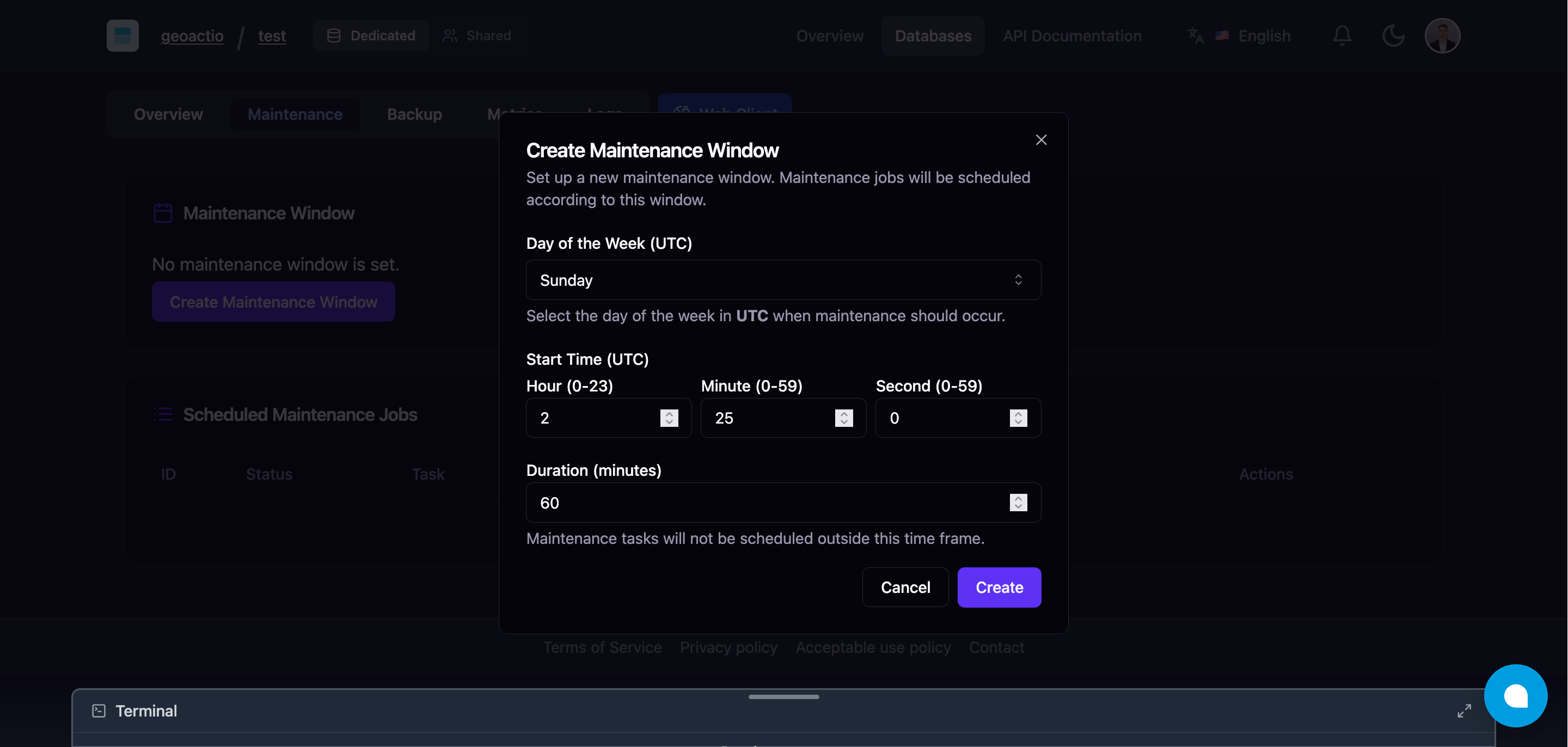Configuración de Ventana de Mantenimiento en Filess